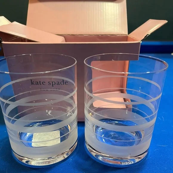 Kate Spade Hampton Street Etched Striped Whiskey Glasses Set of 2 NIB 12oz - Picture 2 of 8
